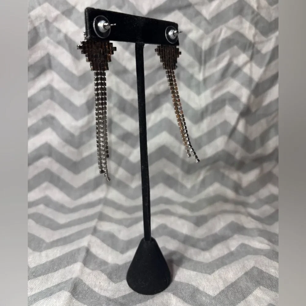 Rhinestone Dangle Post Earrings Excellent Preloved Condition